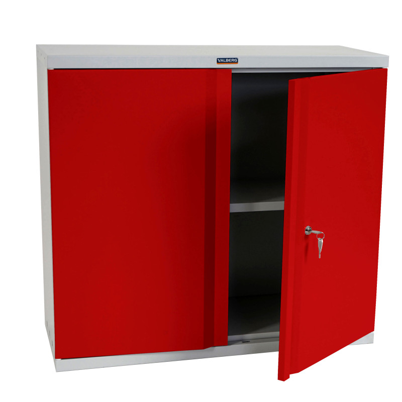 Meuble-classeur Valberg T330, placard de bureau en métal, 2 portes, 84x92x37cm - rouge