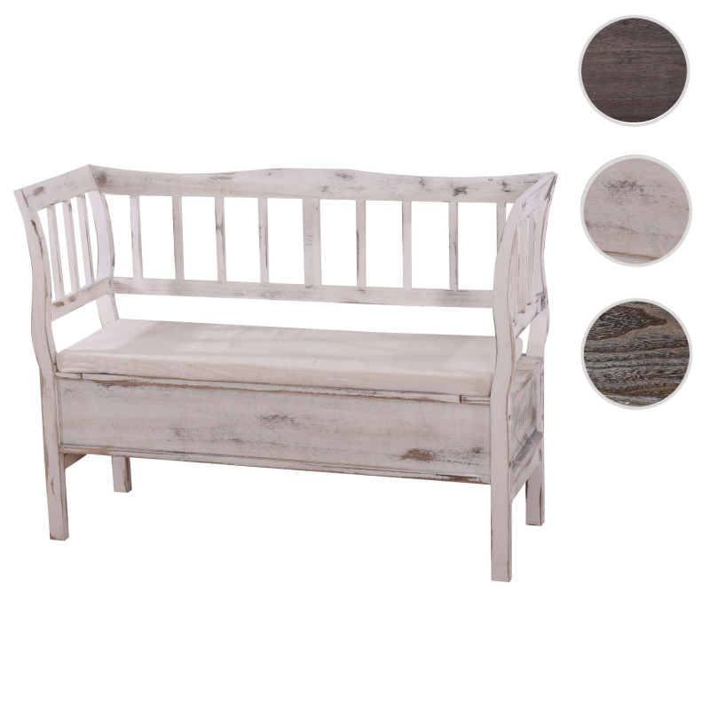 Banc banquette de rangement T207 bahut coffre avec coussin - bois marron shabby chic