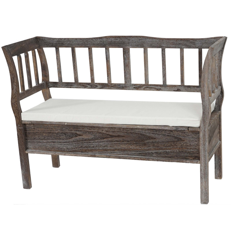 Banc banquette de rangement T207 bahut coffre avec coussin - bois marron shabby chic