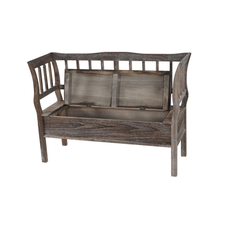 Banc banquette de rangement T207 bahut coffre avec coussin - bois marron shabby chic