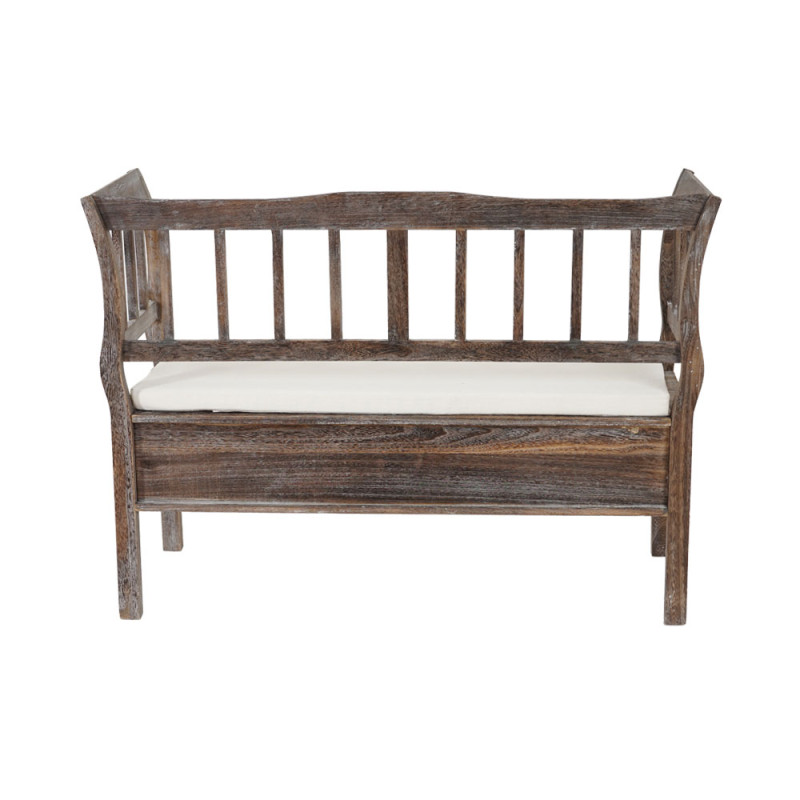 Banc banquette de rangement T207 bahut coffre avec coussin - bois marron shabby chic