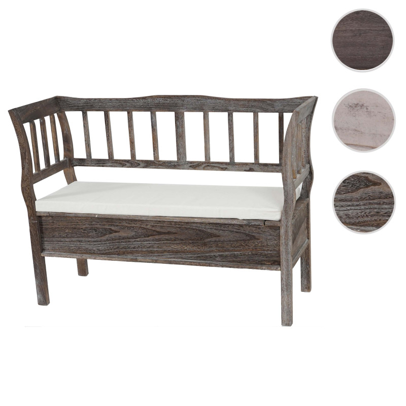 Banc banquette de rangement T207 bahut coffre avec coussin - bois marron shabby chic