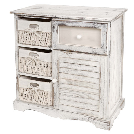 Commode Asti, armoire, tiroir vitrine, style shabby, vintage 64x60x30cm - blanc