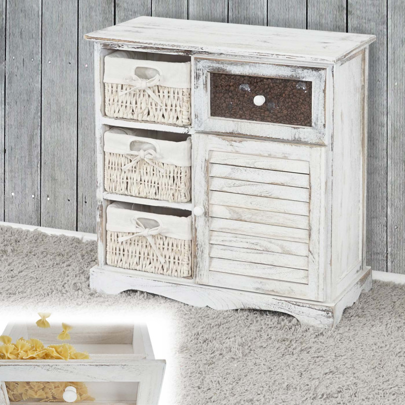 Commode Asti, armoire, tiroir vitrine, style shabby, vintage 64x60x30cm - blanc