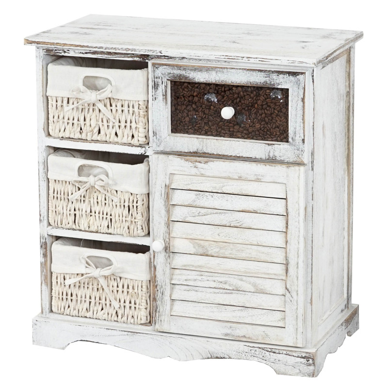 Commode Asti, armoire, tiroir vitrine, style shabby, vintage 64x60x30cm - blanc