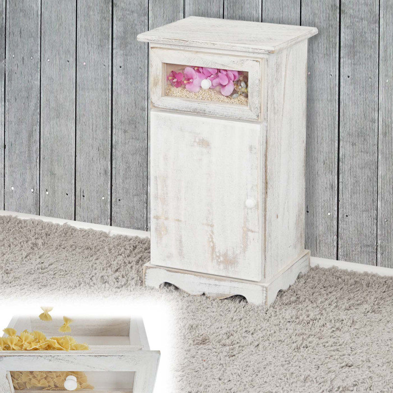 Commode Asti, armoire, tiroir vitrine, style shabby, vintage 63x34x29cm - blanc