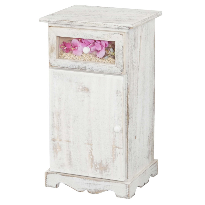 Commode Asti, armoire, tiroir vitrine, style shabby, vintage 63x34x29cm - blanc