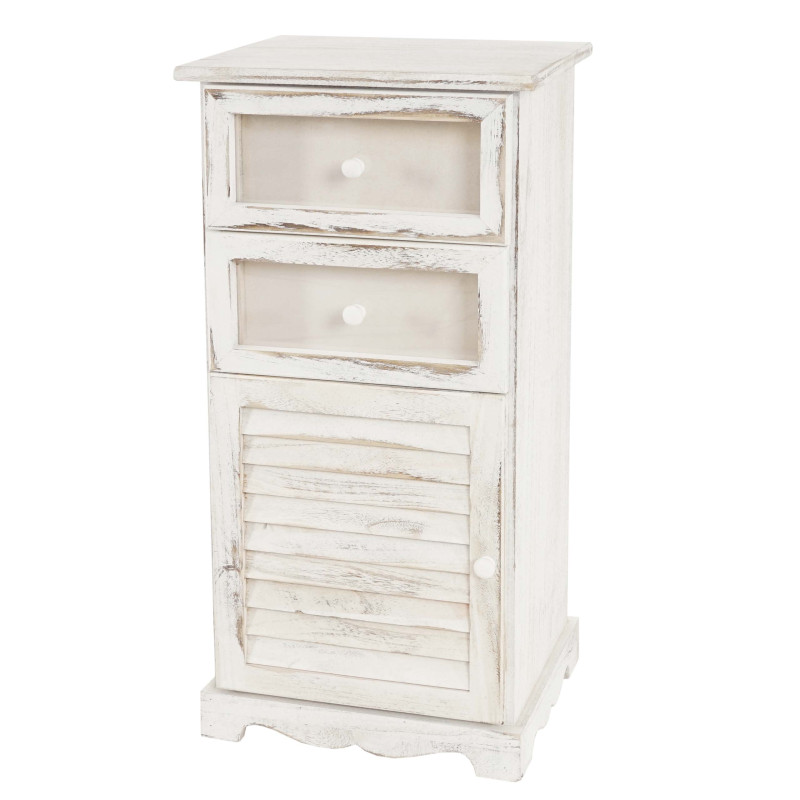 Commode Asti, armoire, tiroirs vitrine, style shabby, vintage 82x40x31cm - blanc