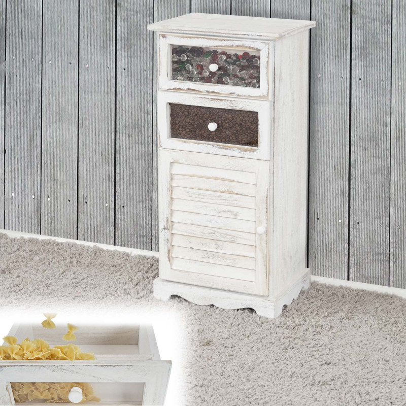 Commode Asti, armoire, tiroirs vitrine, style shabby, vintage 82x40x31cm - blanc