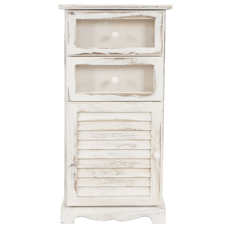 Commode Asti, armoire, tiroirs vitrine, style shabby, vintage 82x40x31cm - blanc