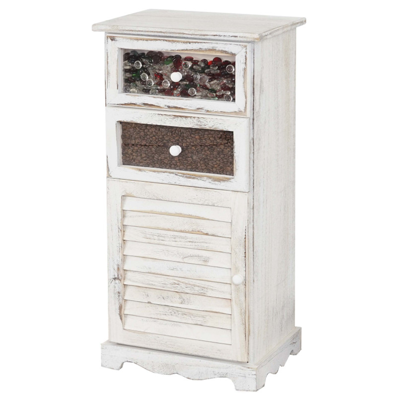 Commode Asti, armoire, tiroirs vitrine, style shabby, vintage 82x40x31cm - blanc