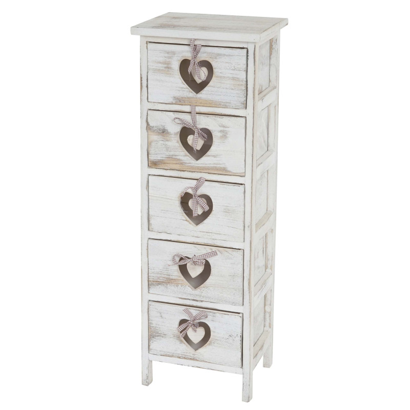 Commode / table d'appoint Forli / armoire, 5 tiroirs, 86x29x25cm, shabby, vintage, blanc