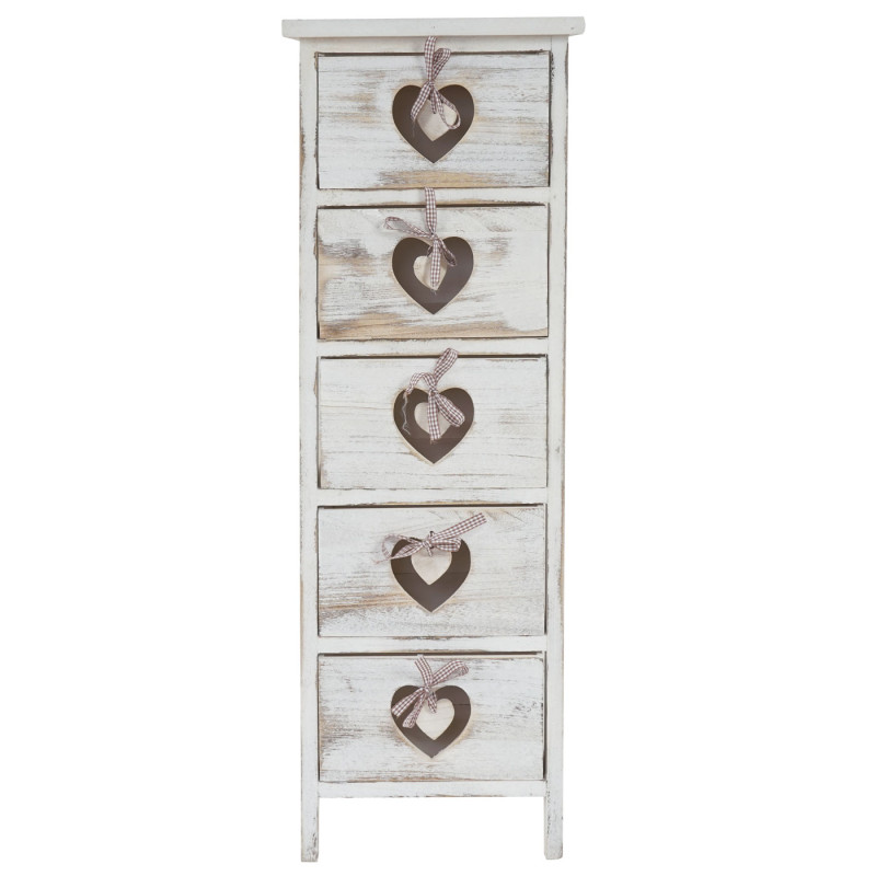 Commode / table d'appoint Forli / armoire, 5 tiroirs, 86x29x25cm, shabby, vintage, blanc