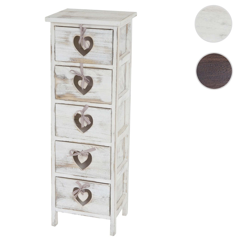 Commode / table d'appoint Forli / armoire, 5 tiroirs, 86x29x25cm, shabby, vintage, blanc