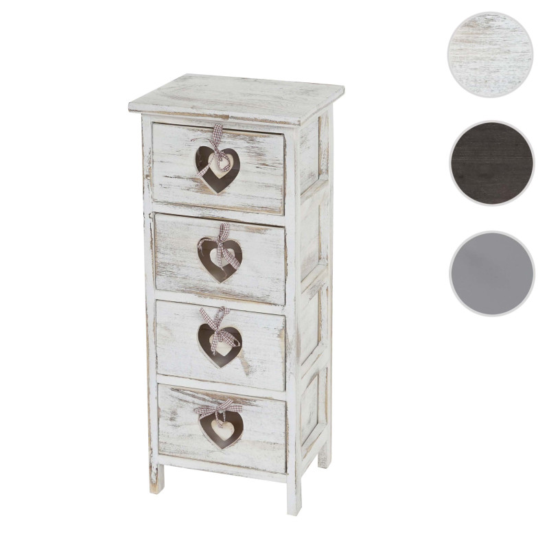 Commode / table d'appoint Forli / armoire, 4 tiroirs, 70x29x25cm, shabby, vintage, blanc