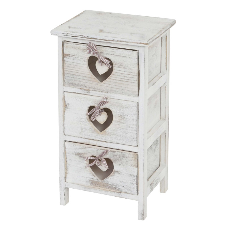 Commode / table d'appoint Forli / armoire, 3 tiroirs, 55x29x25cm, shabby, vintage, blanc