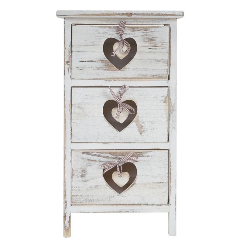 Commode / table d'appoint Forli / armoire, 3 tiroirs, 55x29x25cm, shabby, vintage, blanc