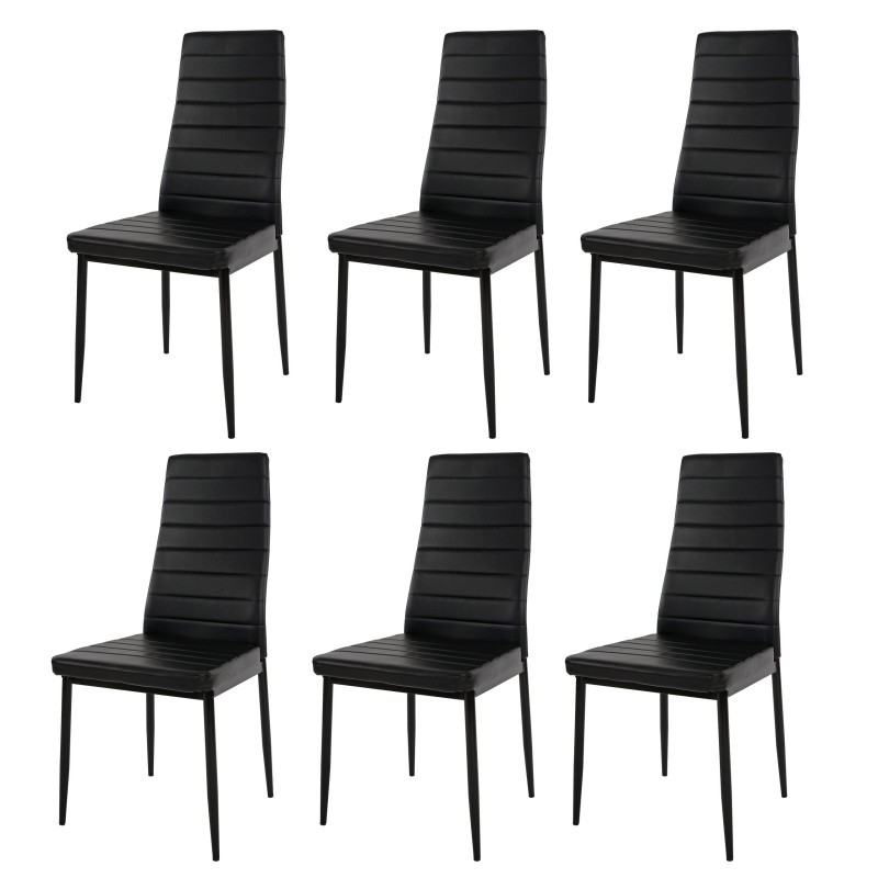 6x chaise de salle à manger Lixa, fauteuil similicuir - noir