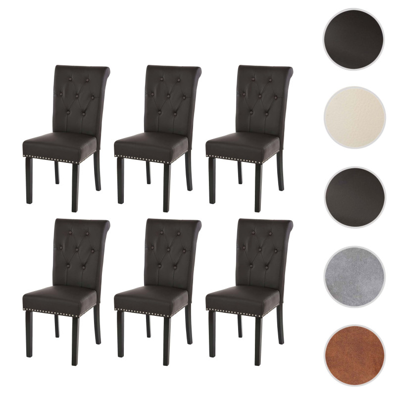 Lot de 6 chaises de salle à manger Chesterfield II av rivets - similicuir crème, pieds clairs