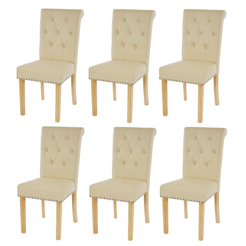 Lot de 6 chaises de salle à manger Chesterfield II av rivets - similicuir crème, pieds clairs