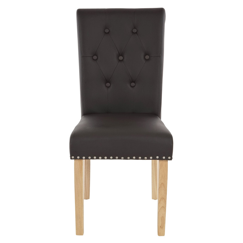 Lot de 6 chaises de salle à manger Chesterfield II av rivets - similicuir brun foncé, pieds clairs