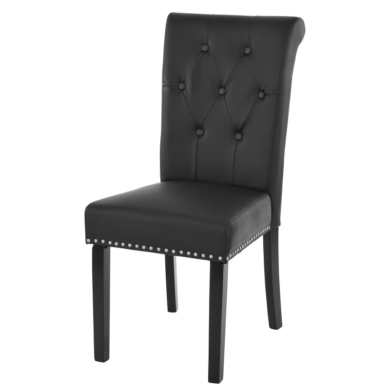 Lot de 6 chaises de salle à manger Chesterfield II av rivets - similicuir noir, pieds foncés