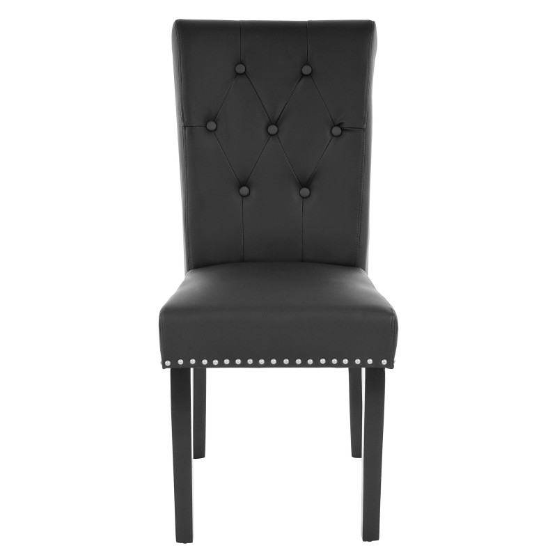 Lot de 6 chaises de salle à manger Chesterfield II av rivets - similicuir noir, pieds foncés