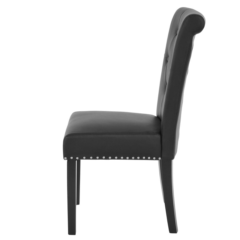 Lot de 6 chaises de salle à manger Chesterfield II av rivets - similicuir noir, pieds foncés