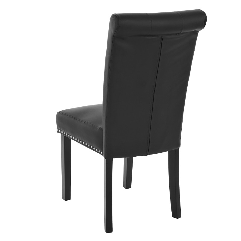 Lot de 6 chaises de salle à manger Chesterfield II av rivets - similicuir noir, pieds foncés