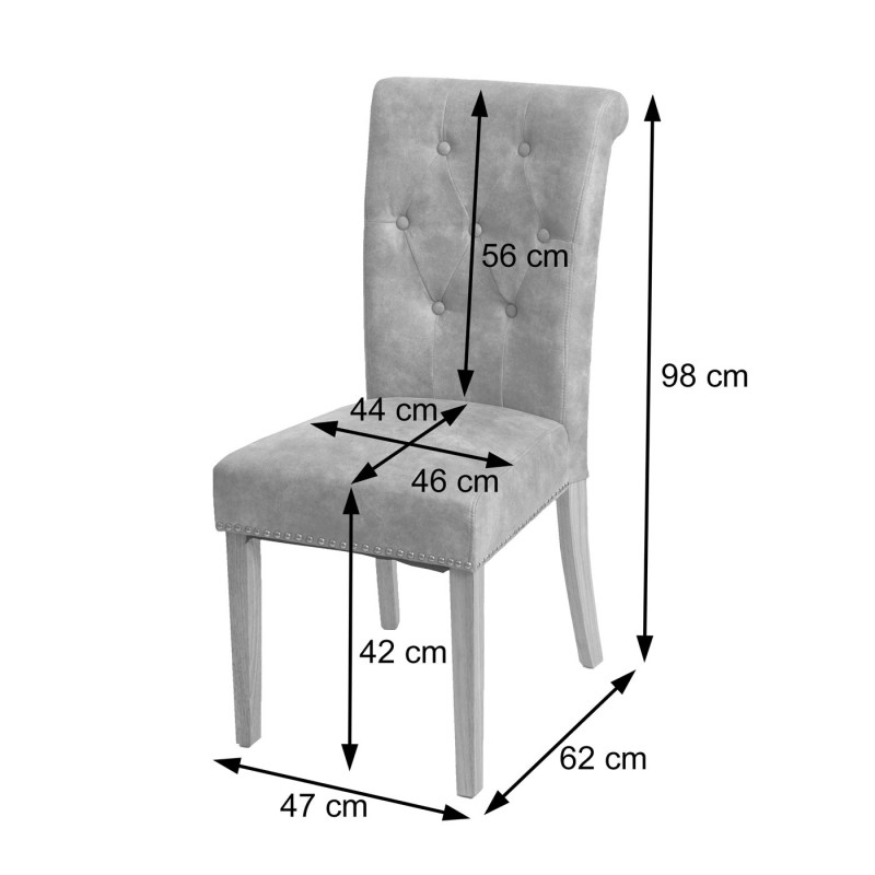 Lot de 6 chaises de salle à manger Chesterfield II av rivets - similicuir brun foncé, pieds foncés