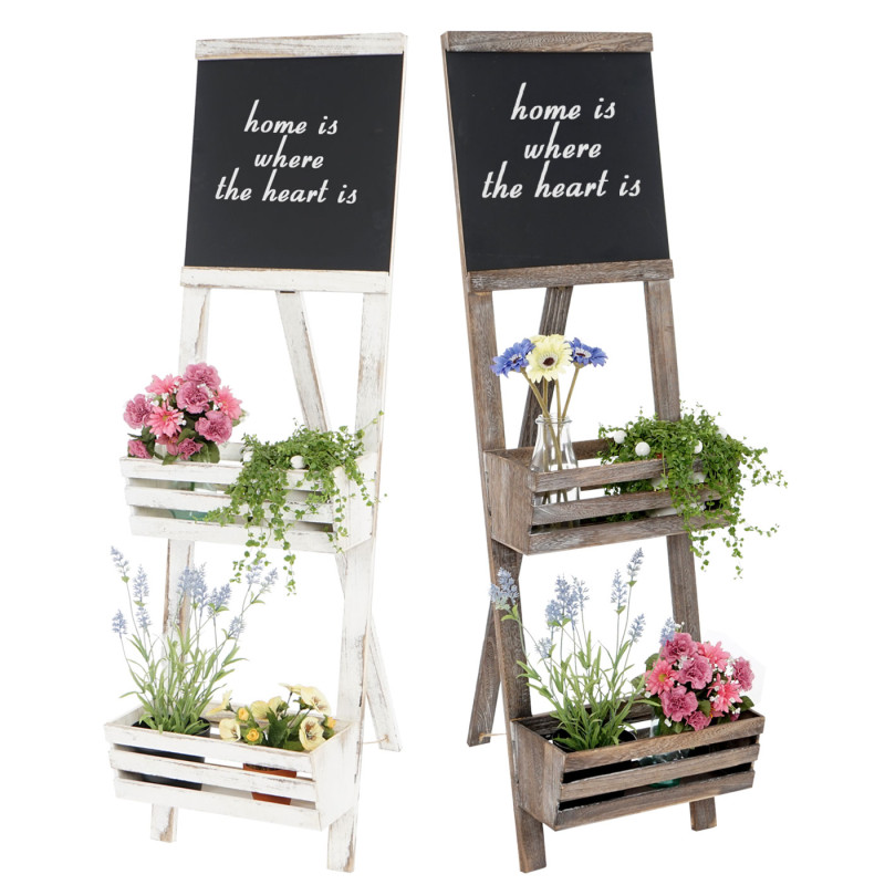 Étagère à plantes avec tableau, étagère indépendante pour fleurs, 117x34x58cm style shabby - blanc