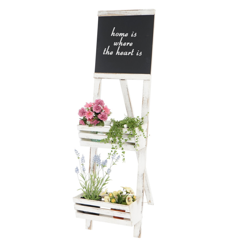 Étagère à plantes avec tableau, étagère indépendante pour fleurs, 117x34x58cm style shabby - blanc