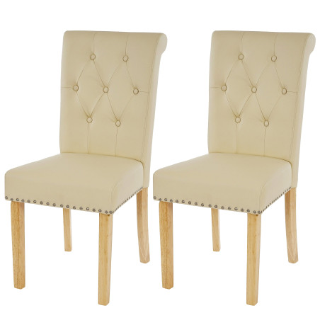 Lot de 2 chaises de salle à manger Chesterfield II av rivets - similicuir crème, pieds clairs