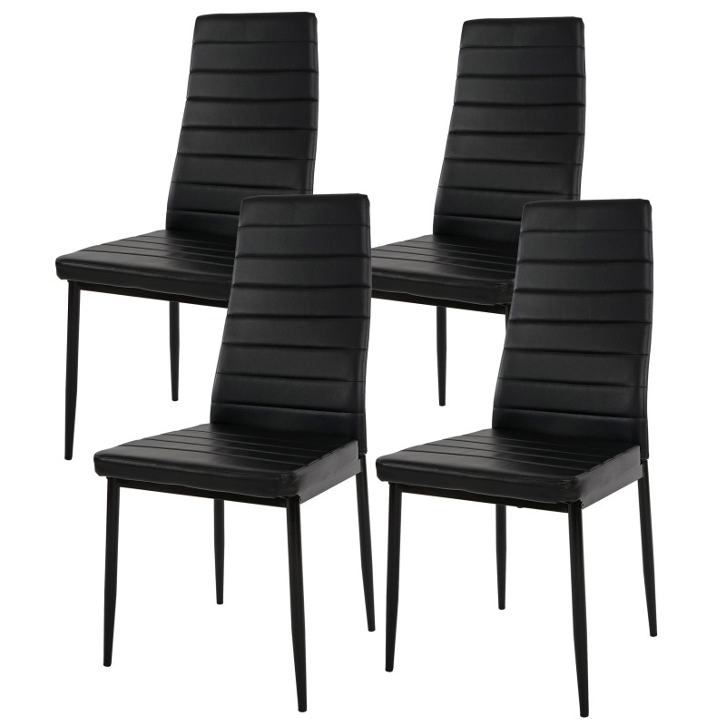 4x chaise de salle à manger Lixa, fauteuil similicuir - noir