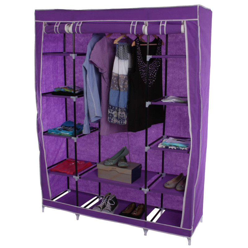 Armoire pliable, penderie de camping, garde-robe en tissu, 173x135x45cm - lilas