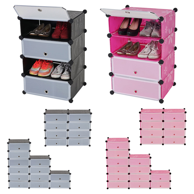 Etagère/armoire à chaussures Sydney système emboîtable 12 compartiments à 17x45x35cm - noir