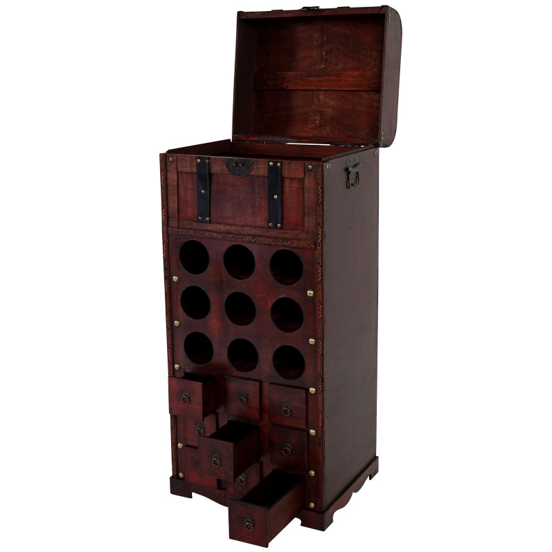 Etagère à vin Calvados pour 9 bouteilles / mobilier de bois / style colonial - 104x45x38cm