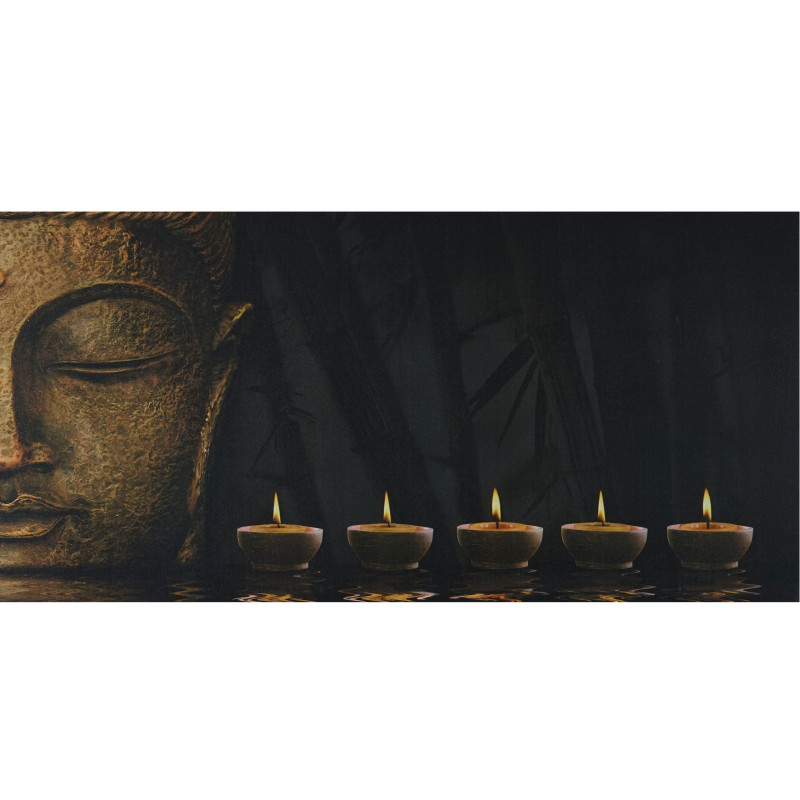 Toile de décoration murale LED tableau illuminé avec minuterie - 110x55cm, motif Bouddha