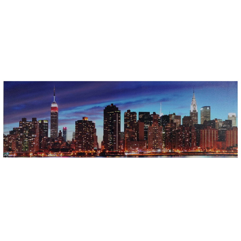 Toile de décoration murale LED tableau illuminé avec minuterie - 120x40cm, motif New York