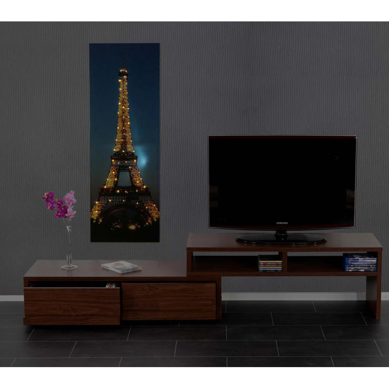 Toile de décoration murale LED tableau illuminé avec minuterie - 100x35cm, motif Tour Eiffel