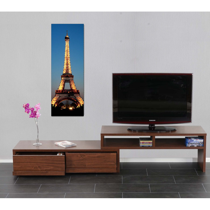 Toile de décoration murale LED tableau illuminé avec minuterie - 100x35cm, motif Tour Eiffel