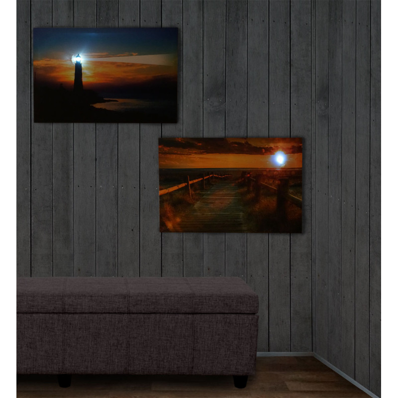 2x toiles de décoration murale LED tableau illuminé avec minuterie - 60x40cm, modèle mer