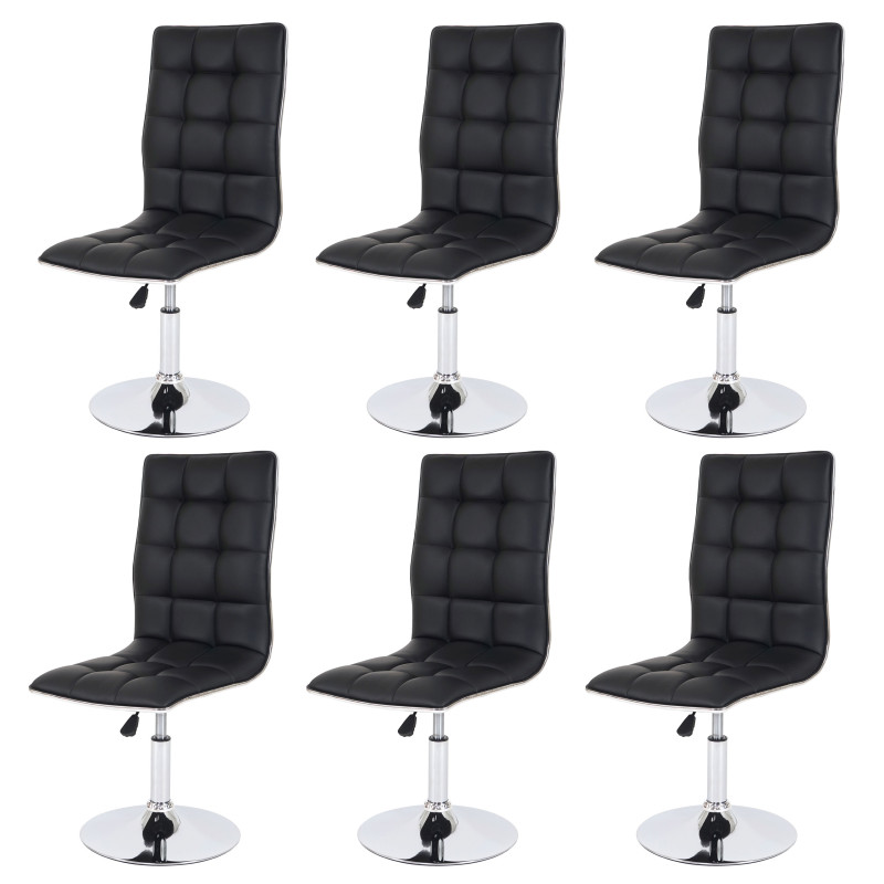 Lot de 6 chaises de séjour ou de salle à manger style rétro, similicuir - noir