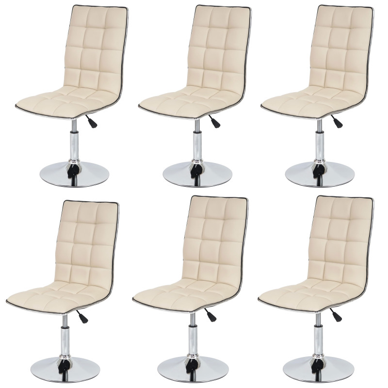 Lot de 6 chaises de séjour ou de salle à manger style rétro, similicuir - crème