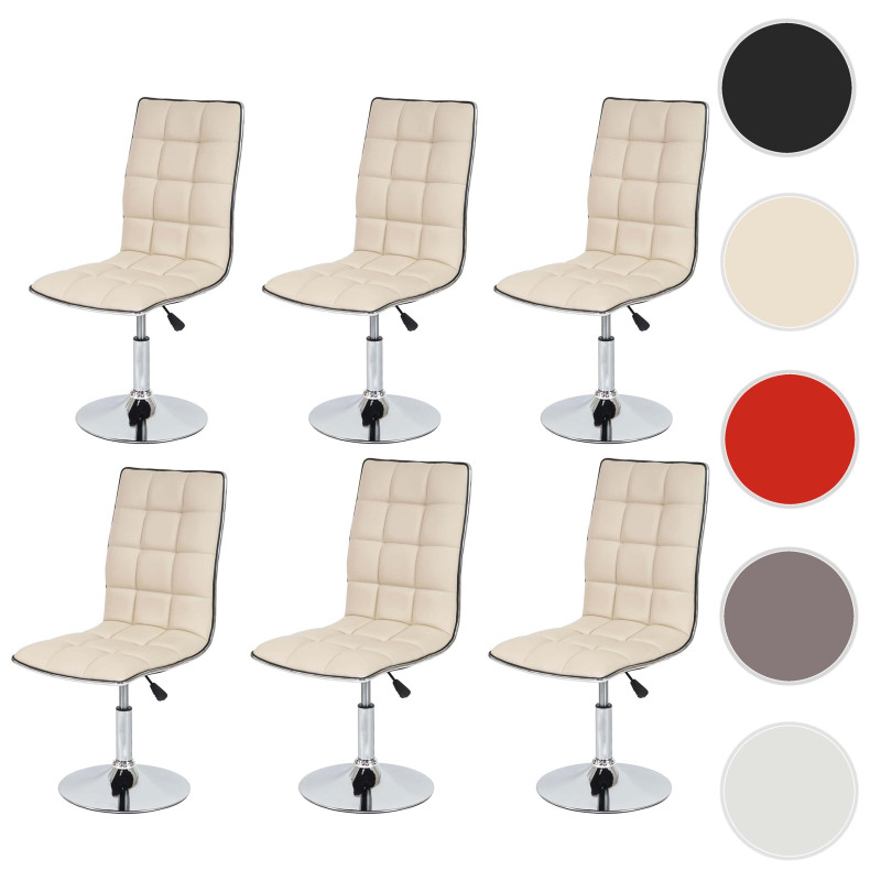 Lot de 6 chaises de séjour ou de salle à manger style rétro, similicuir - crème