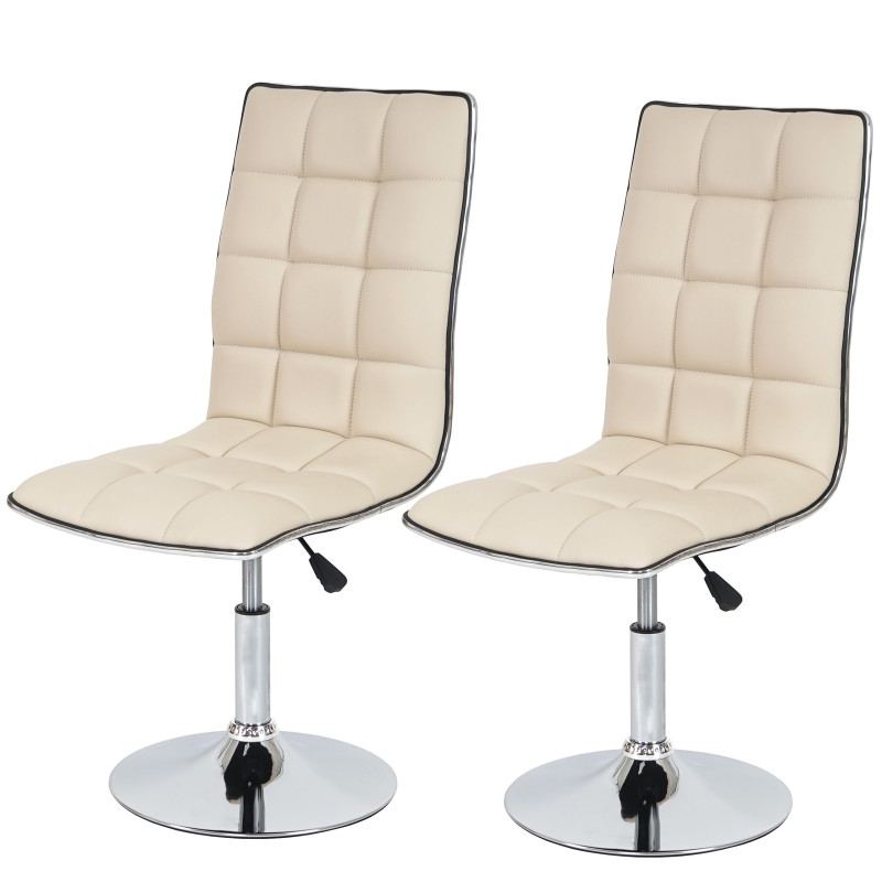 Lot de 2 chaises de séjour ou de salle à manger style rétro, similicuir - crème