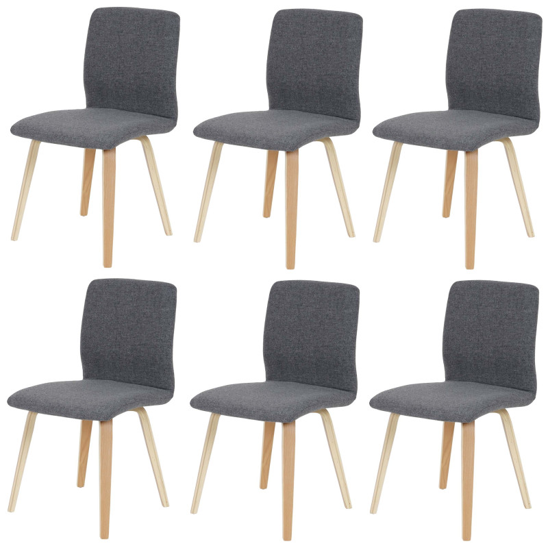 Lot de 6 chaises de séjour Bendorf, style rétro, pieds clairs - tissu, gris