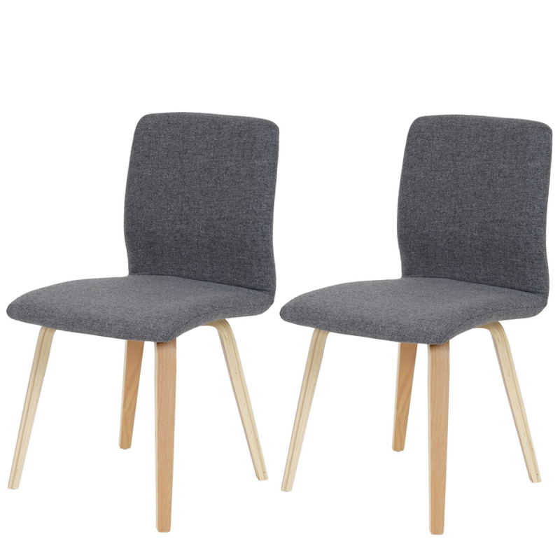 Lot de 2 chaises de séjour Bendorf, style rétro, pieds clairs - tissu, gris