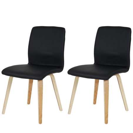 Lot de 2 chaises de séjour Bendorf, style rétro, pieds clairs - similicuir, noir