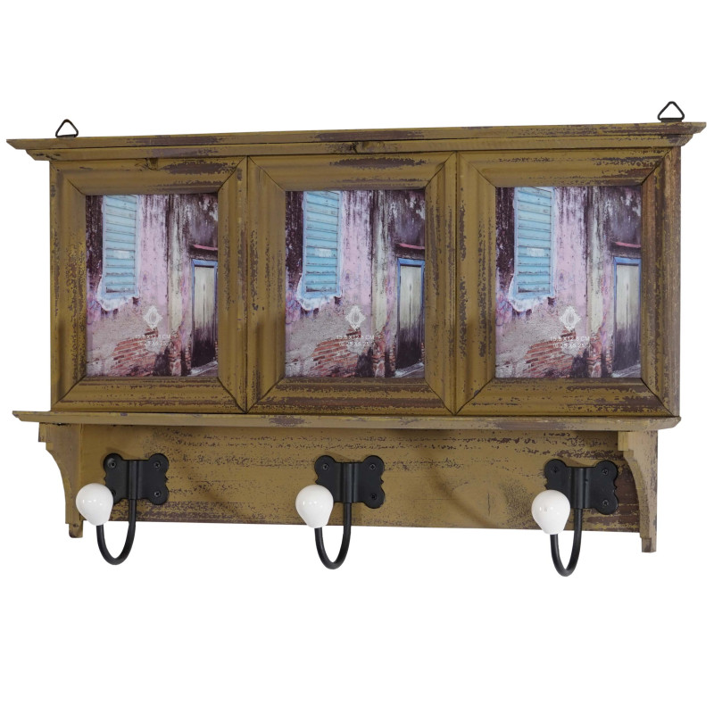 Garderobe portemanteau Halifax avec cadres-photo, 35x56x9cm, style shabby chic vintage - kaki